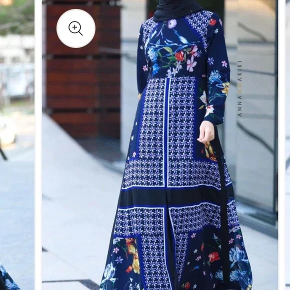 Annah Hariri  Modest Chiffon Navy Scarf Full Length/Coverage Maxi Dress, Size 6 - Picture 3 of 13